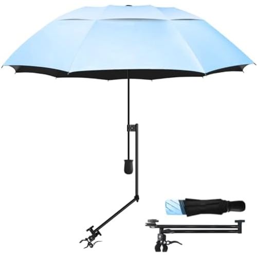UPF 50+ Golf Umbrella with Adjustable Universal Clamp, Portable Umbrellas for Rain, Manual Open & Close, for Beach Chair, Golf Cart, Stroller, Bleacher, Patio