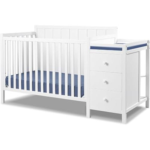 Sorelle Essex Crib & Changer - 4-in-1 Convertible Crib, Non-Toxic Finish, Wooden Baby Bed, Toddler Bed, Child’s Daybed, and Full-Size Bed, Nursery Furniture – White