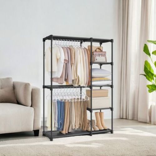 Portable Closet Organizer Freestanding, 44.1 x 16.9 x 65 In Clothes Rack System with Shelves and Hanging Rods for Bedroom and Cloakroom