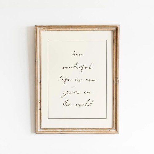 How Wonderful Life Is Now You're In The World Print, Baby Boy Nursery Print, Nursery Decor Neutral, Girl Room Decor, Vintage Style Nursery
