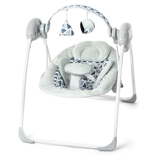 Portable Baby Swing for Infants, Adjustable Speed, Music & Timer, Easy to Fold, Indoor and Outdoor Use, Grey, 6-20 lbs