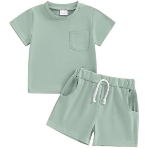 Toddler Baby Boy Girl Summer Outfits Cotton Short Sleeve Solid T-shirt Top Casual Shorts Neutral Spring Clothes