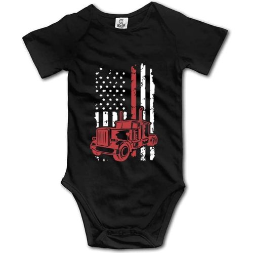 Big Rig Semi Truck National Flaf Design Novelty Baby Bodysuit Short Sleeve Newborn Onesie