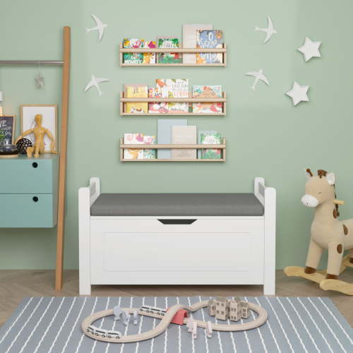 Kids Toy Chest for Boys and Girls, SHINPT Kids Toy Storage, Wooden Toy Box Storage with Lid, White Toy Box with Safety Hinges, Toy Chest Bench for Bedroom, Stylish Storage Organizer for Toys