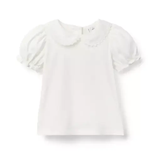 Girl Jet Ivory Collared Puff Sleeve Top by Janie and Jack