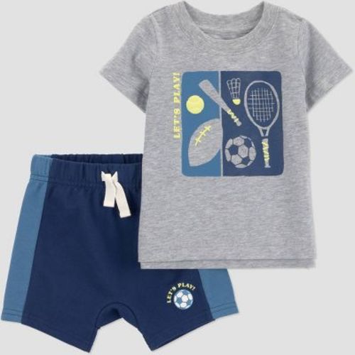 Carter's Just One You® Baby Boys' 2pc Athletic Sports T-Shirt and Shorts Set - Blue/Gray 12M