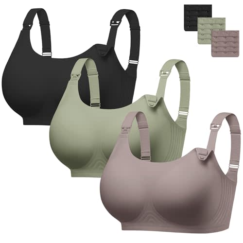 Women Nursing Bras for Breastfeeding Wireless Seamless Push Up Bralettes | 3 Pack Maternity Bra, Full Coverage Wireless Pregnancy Jelly Bra, Soft Sleep with Extender, Postpartum Essentials