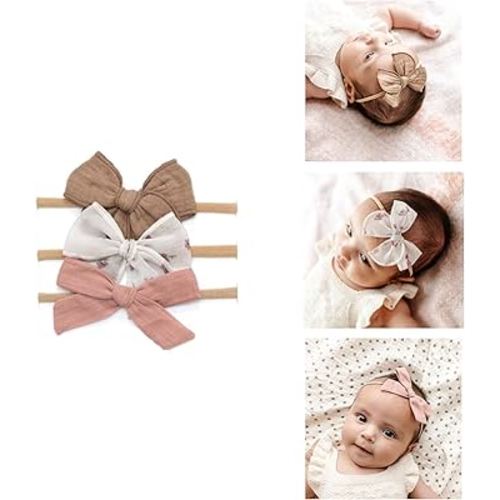 Little Poppy Co. Three Hair Bows Set - Stylish Handmade Accessories for Newborns,Babies and Toddlers | Premium Quality Headbands