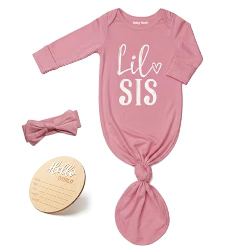 Little Baby Sister Newborn Girl Outfit, Cute Knotted Gown 0-3 Month Soft Infant Going Home Sleepers
