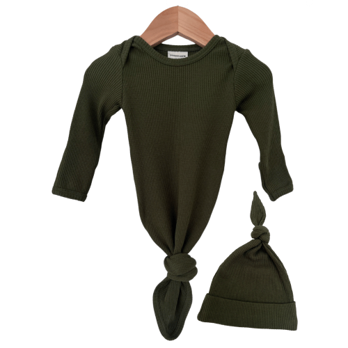 Organic Waffle Knotted Gown & Hat, Forest