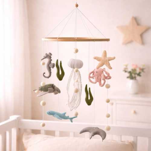 Ocean Theme Baby Mobile | Handmade Felt Sea Animals Crib Mobile | Neutral Nursery Decor