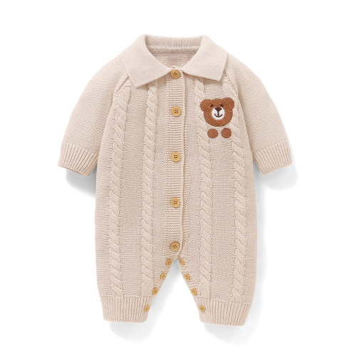YIXPOH Newborn Baby Knit Romper Long Sleeve One Piece Bodysuit for Boys Girls Soft Breathable Knitwear 1-3 Months Camel