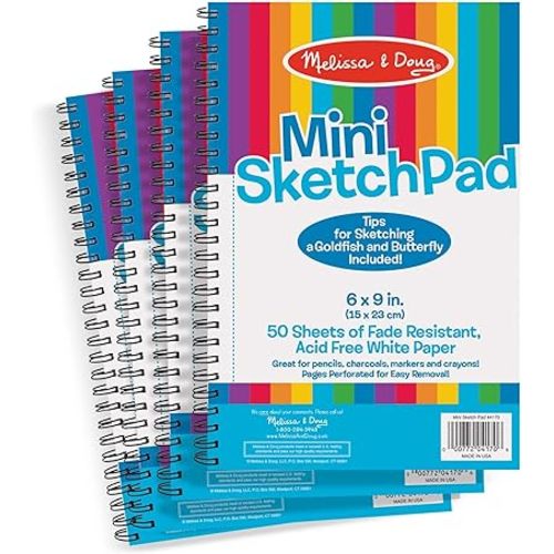 Melissa & Doug Mini-Sketch Pad, Spiral-Bound Drawing Paper, 4-Pack Bundle for Coloring, Writing or Painting (6 x 9 inches) 50 Sheets Each, Kids Drawing Pad & Art Supplies for Kids Ages 3+
