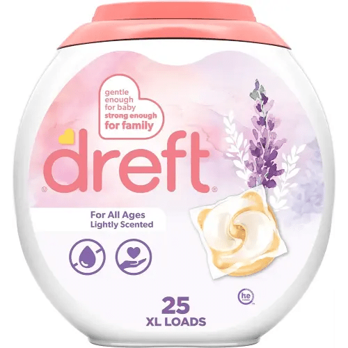 Dreft Laundry Detergent Pacs, HE Compatible, Lightly Scented, Lavender, 25 Count