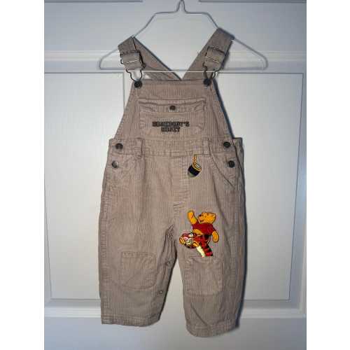 Vintage Winnie the Pooh Corduroy Overalls Baby Toddler Disney Somebody’s Honey Embroidered Coveralls Neutral Beige 90s Kids Clothing