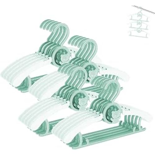 Baby Clothes Hangers 20 Pack, Plastic Kids Hangers Space Saving for Closet | Green Hanger for Toddler Boy and Girl, Lightweight Anti-Slip Cascading Padded Extendable Adjustable Pant Bear Children Hangar