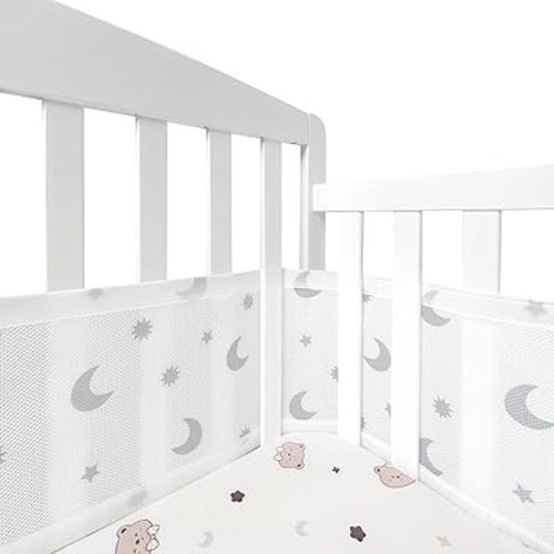 Breathable Mesh Crib Liner, Protects Baby Legs and Arm, Star & Moon Pattern