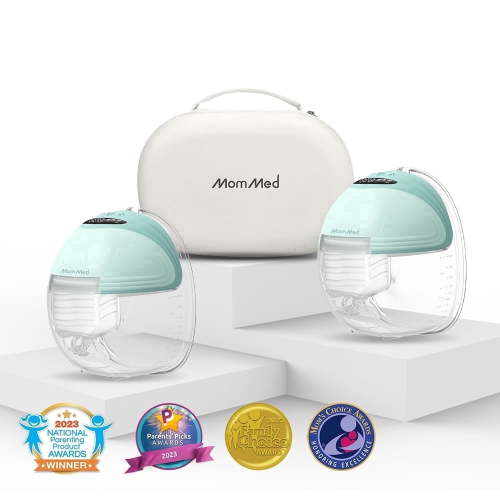 Mommed Double Hands-Free Breast Pump,S21 Leak-Proof Design, 3 Modes & 12 Vacuum Levels Electric Wearable Breast Pump-Green with Carrying Case