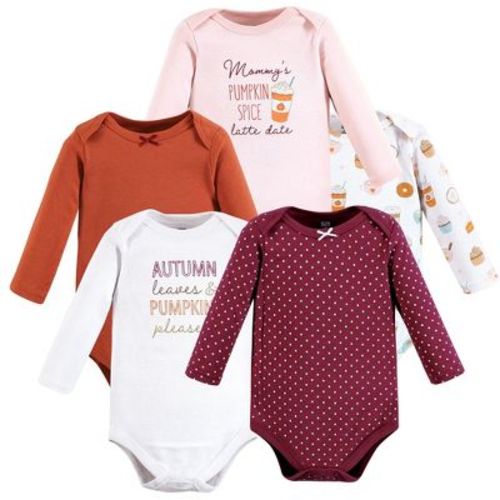 Hudson Baby Basics Infant Girls Cozy Long Sleeve Bodysuits 5-Pack, Spiced Petal, 0-3 Months