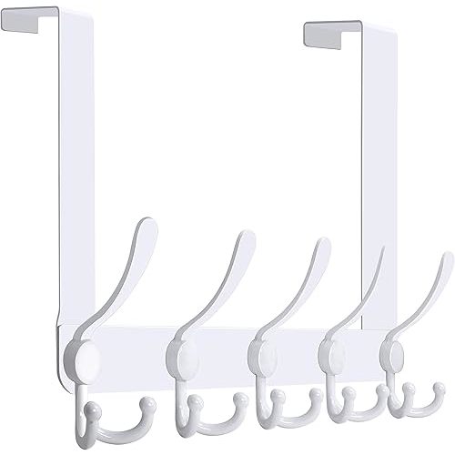 WEBI Over The Door Hooks Door Hanger Hook Rack with 5 Tri Hooks for Hanging,Over The Door Towel Rack Towel Hanger Door Coat Hanger Over Door Coat Rack Behind Back of Bathroom,White