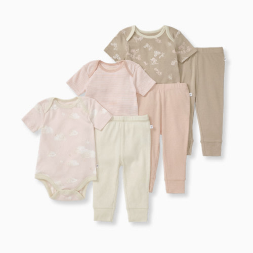 Organic Short Sleeve Bodysuit & Pant Set (3 Pack) - Pink Ranunculus