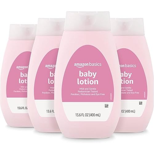 Amazon Basics Baby Lotion, Mild & Gentle, Lightly Scented, 13.6 Fl Oz (Pack of 4) (Previously Solimo)