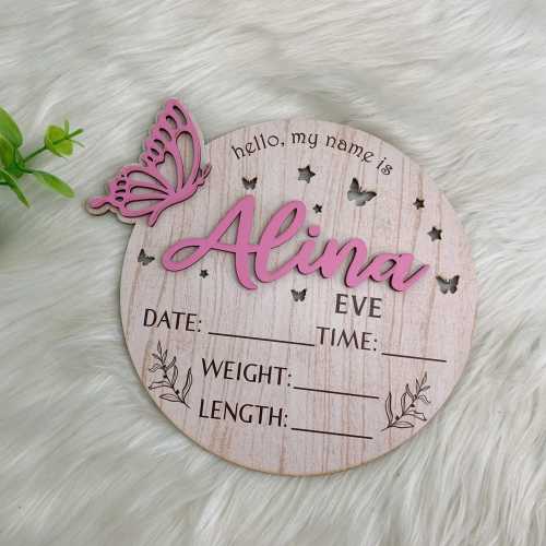 Custom Baby Announcement Sign with Birth Stats, Birth Stat Sign With Butterfly, Name Reveal, Hello My Name Is Sign, Sign For Hospital