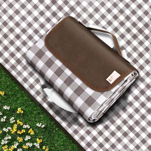 Outdoor Picnic Blankets Waterproof Foldable Sandproof, Large Gingham Cute Picnic Mat Washable Portable for Park Beach Camping Courtyard