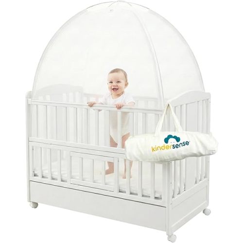 KinderSense® - Baby Safety Crib Tent - Premium Toddler Crib Topper to Keep Baby from Climbing Out - See Through Mesh Crib Net - Mosquito Net - Pop-Up Crib Tent Canopy