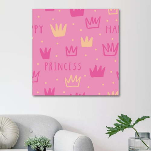 OWNSERIES Pink Princess Crown Cute Pattern Canvas Wall Art Paintings for Living Room Canvas Frameless Print Wall Artworks Bedroom Decoration