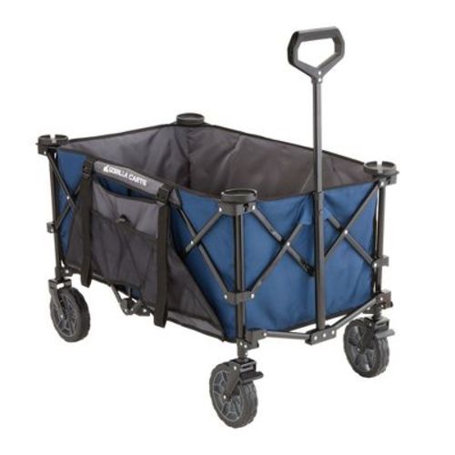 Gorilla Carts Feet Foldable Collapsible Durable All Terrain Utility Pull Beach Wagon with Oversized Bed and Built In Cup Holders