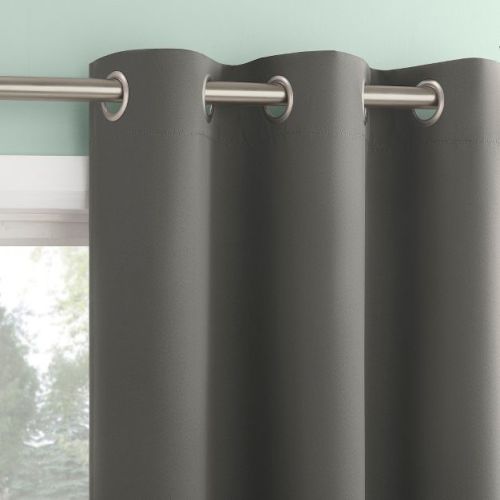 2pc 37"x84" Sun Zero Tedrow 100% Blackout Grommet Curtain Panel Pair Black: Modern Thermal Insulated, Noise Reduction