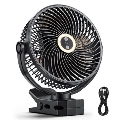 VEVOR Portable Clip Fan, Clip On Fan with Light, USB Port with 3 Speeds & Circulation Mode, Strong Airflow Sturdy Clamp, Black
