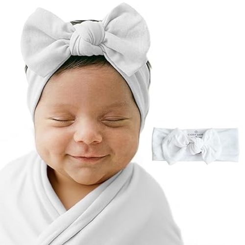 Caden Lane Baby Headwrap with Knotted Bow, Soft & Stretchy Bamboo Viscose, Comfortable Infant Hairband for Newborn & Toddler Girls, Ideal Gift for Baby Shower & Milestone Celebration, Blushing Blooms