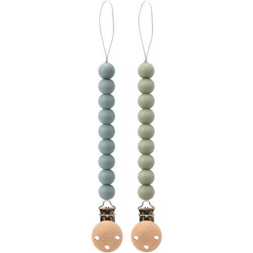Silicone Pacifier Clip Holder for Baby, Fits Most Pacifier Styles, BPA-Free, 2 Pack (Sage & Ether)