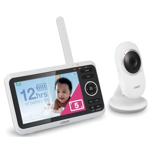 VTech VM350 No WiFi Video Baby Monitor - 5" High-Resolution Screen, Fixed Camera with 2X Zoom, 1000ft Range, Automatic Night Vision, 2-Way Talk, Lullabies, Temperature Sensor