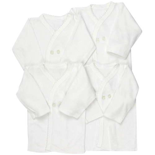 ToBeInStyle Baby's 4-Pack Long Sleeve Ultra-Soft Cotton Kimono Wrap Tee Shirt Top - White - 0-3 Months