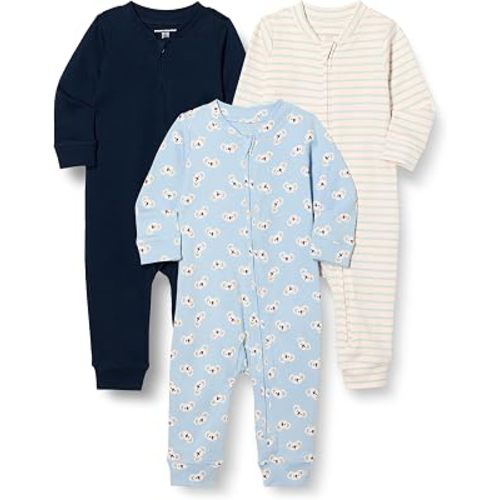 Amazon Essentials Unisex Babies' Cotton Zip-Front Sleep and Play Footless Sleepsuit, Pack of 3