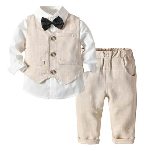 Bwdbhd Toddler Suit Baby Boy Formal Outfit Suit with Bows Tie Waistcoat Gentleman Tuxedo 4PCS A,6-12 Months