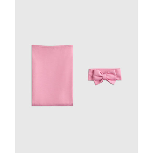 Bamboo Swaddle and Bow Set in Misty Rose