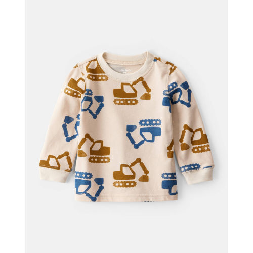 Baby Boy Construction Print Long-Sleeve Graphic Tee - Beige - Carter's | Carter's