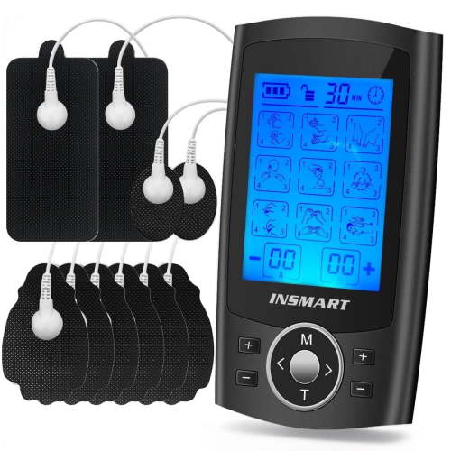 INSMART TENS Unit Rechargeable Muscle Stimulator, Dual Channel, 36 Modes, Includes 10 Electrode Pads for Pain Management