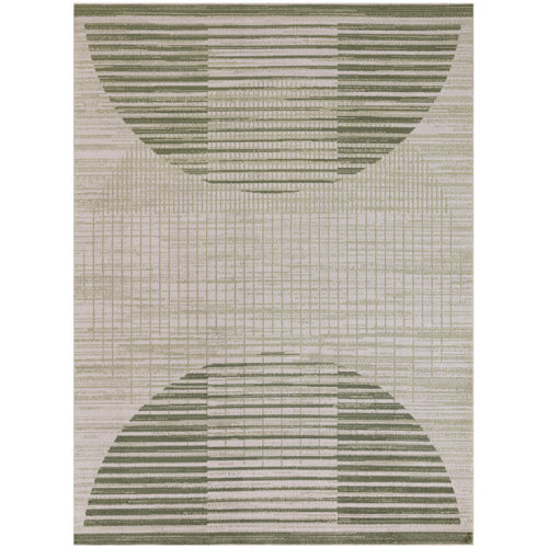 George Oliver Jeffs Machine Washable Ivory Olive Mid-Century Modern Indoor Rug