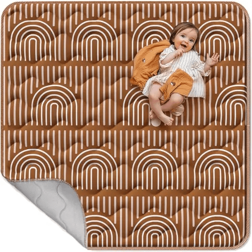 Mallify Soft Thicker Baby Mat for Floor 50"x50", Non-Slip Baby Play Mat, Easy to Clean 50x50 Playpen Mat, Portable Playmat, Crawling Mat for Infants, Babies, Toddlers, Activity Mat, Rainbow, Brown