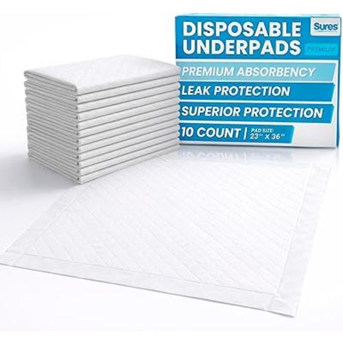 Sures Incontinence Bed Pads - Disposable Changing Pads for Baby - Pee Underpads for Adults for Bed - Absorbent Chux Underpads for Puppy Training - Pet Chucks - Men, Women & Kids (23'' x 36'')