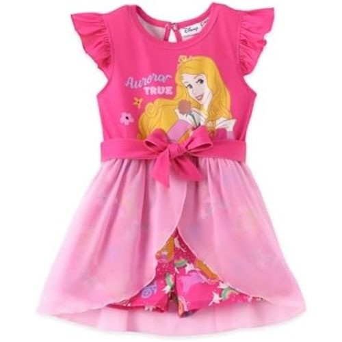 Disney Princess Frozen Elsa Minnie Mouse Stitch Toddler Girl Romper With Skirt Overlay Summer Jumpsuit with Bow 2-6 Years