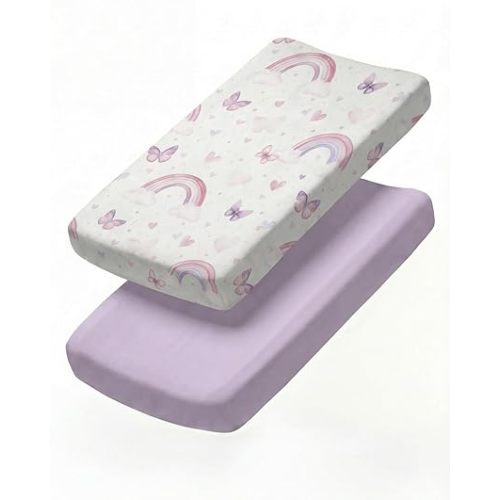 Changing Pad Cover - Pack of 2 Soft Unisex Diaper Change Table Sheets - Fit 32"x16" Contoured Pad - Changing Pad Cover for Baby Boys & Girls - Snug Elastic Fit & Machine Washable - Oeko-Tex - Flutter