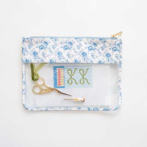 Back in Stock! Needlepoint Project Pouch Blue Toile Floral