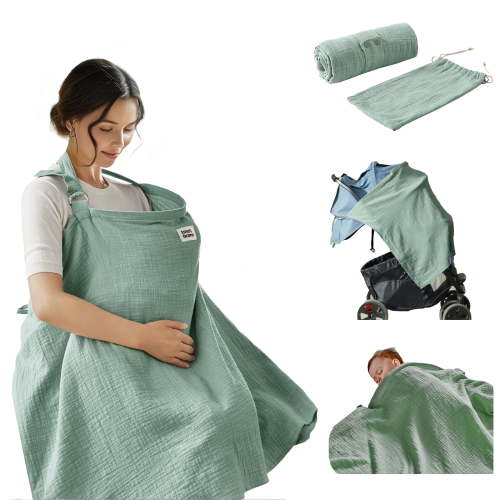 Tina's Home Baby Nursing Cover for Breastfeeding and Car Seat, 100% Cotton, Sage
