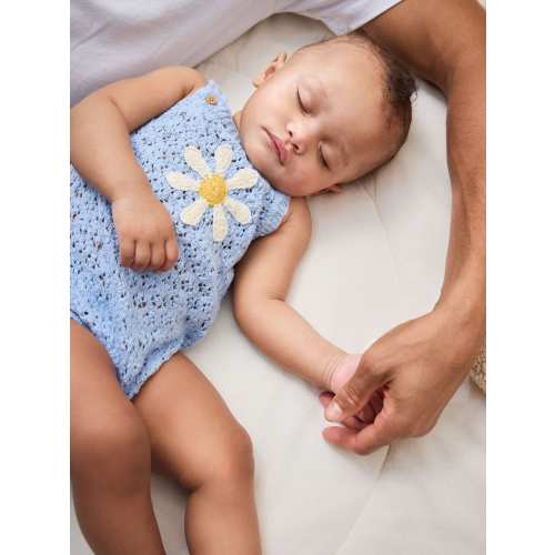 Blue Daisy Knitted Baby Romper (0mths-2yrs)